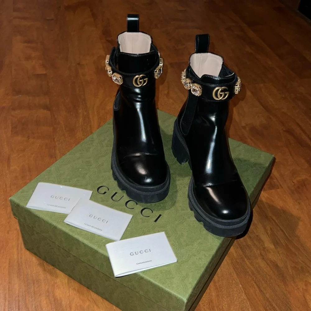 Gucci | Shoes | Gucci Chelsea Tripp Boots Jewel Black Size 36